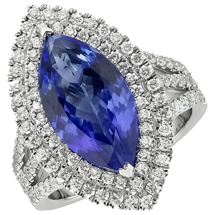 Bague Tanzanite Marquise Bleue Avec Accent Diamant Naturels Extraits des Mines ( et non cultivés en laboratoire ) 5.50 Carat WG 14K