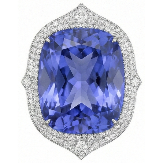 Bague Tanzanite Naturelle Avec Diamants 23.75 Ct Or Blanc 14K