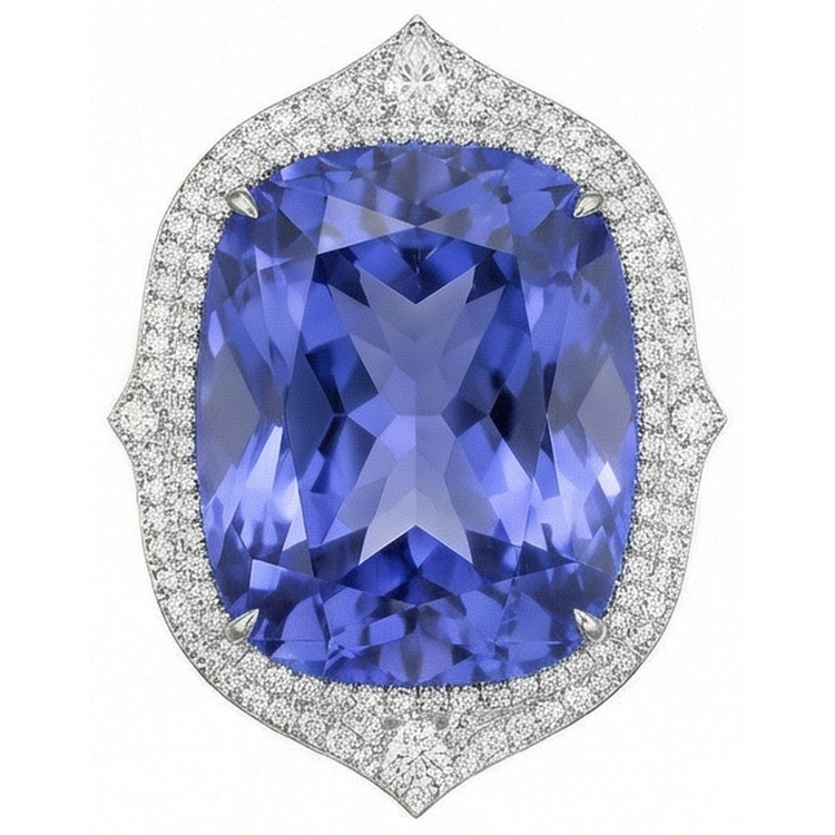 Bague Tanzanite Naturelle Avec Diamants 23.75 Ct Or Blanc 14K