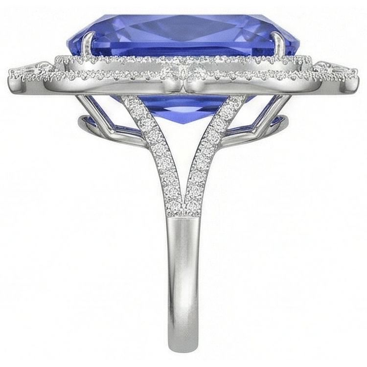 Bague Tanzanite Naturelle Avec Diamants 23.75 Ct Or Blanc 14K