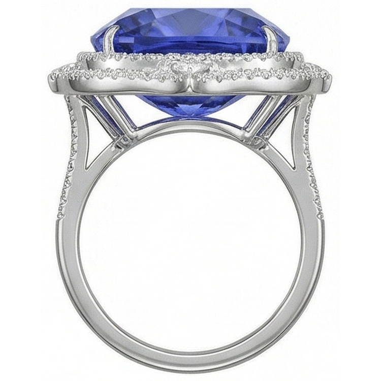 Bague Tanzanite Naturelle Avec Diamants 23.75 Ct Or Blanc 14K
