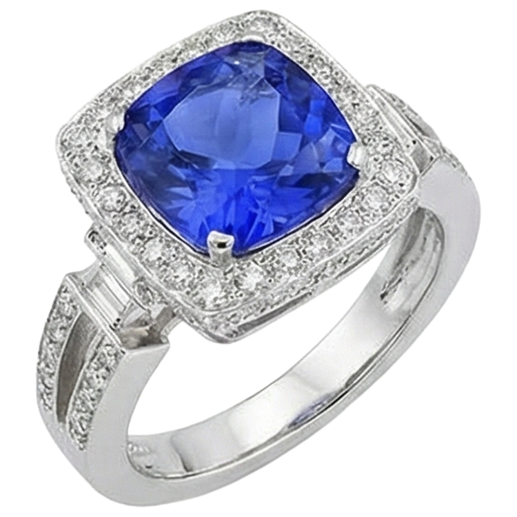 Bague Tanzanite Naturelle Avec Diamants 5.40 Ct Or Blanc 14K