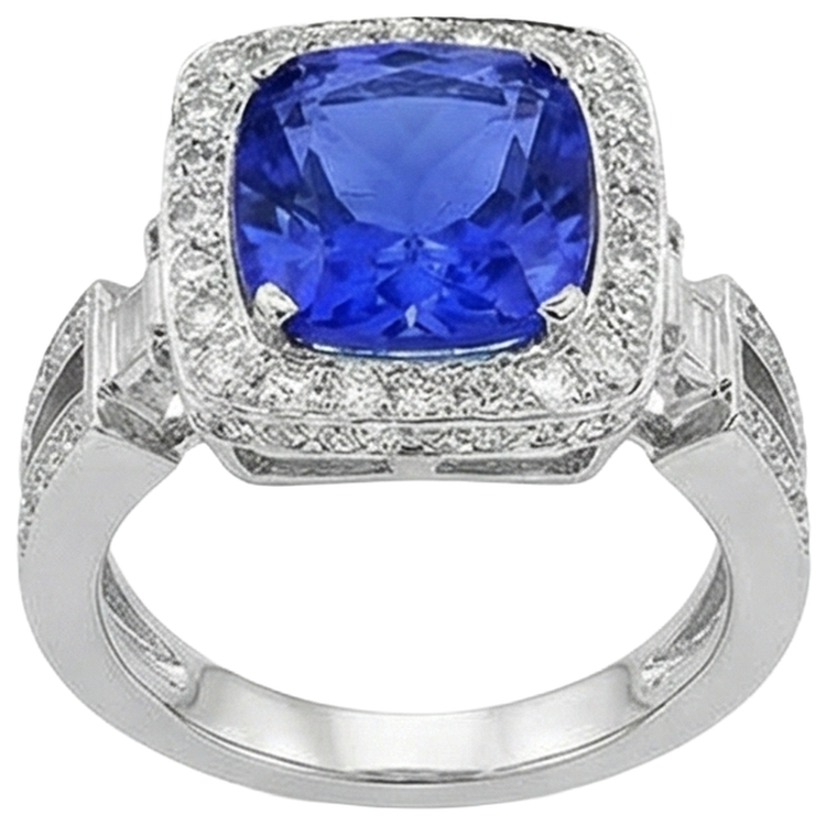Bague Tanzanite Naturelle Avec Diamants 5.40 Ct Or Blanc 14K