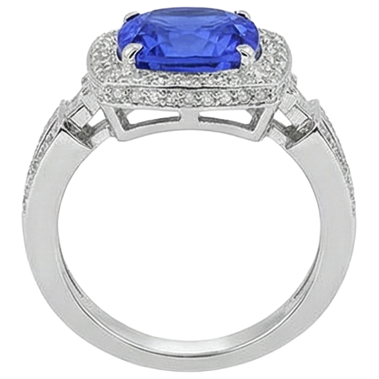 Bague Tanzanite Naturelle Avec Diamants 5.40 Ct Or Blanc 14K