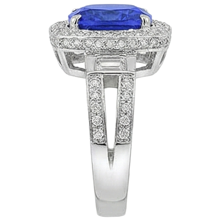 Bague Tanzanite Naturelle Avec Diamants 5.40 Ct Or Blanc 14K