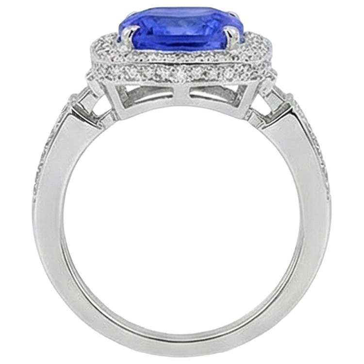 Bague Tanzanite Naturelle Avec Diamants 5.40 Ct Or Blanc 14K