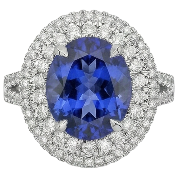 Bague Tanzanite Naturelle avec Diamants 5.90 Ct Sertie Or Blanc