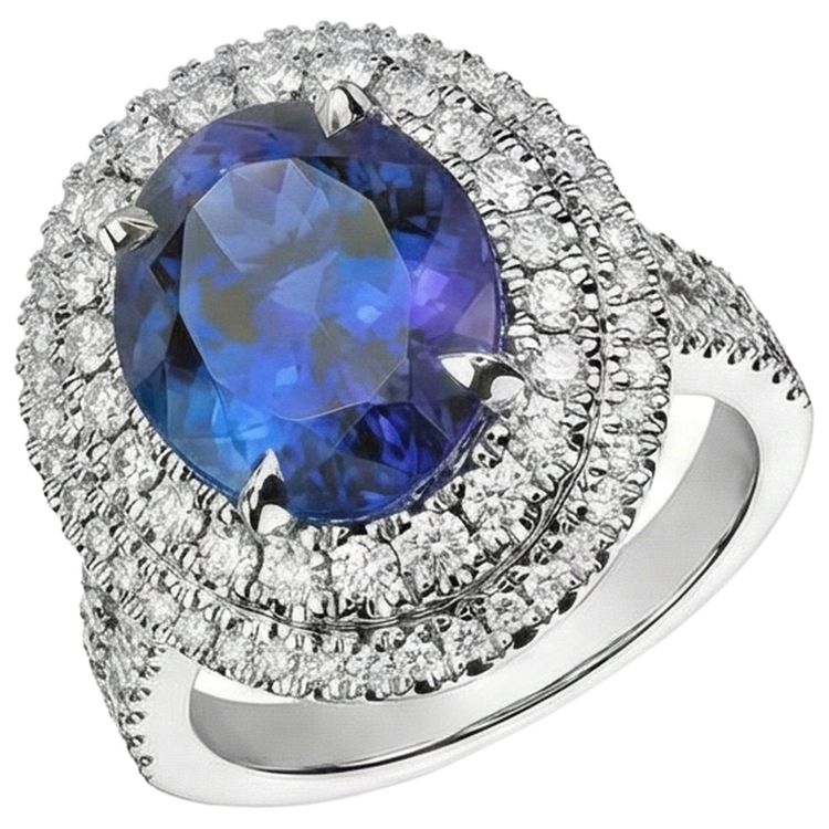 Bague Tanzanite Naturelle avec Diamants 5.90 Ct Sertie Or Blanc