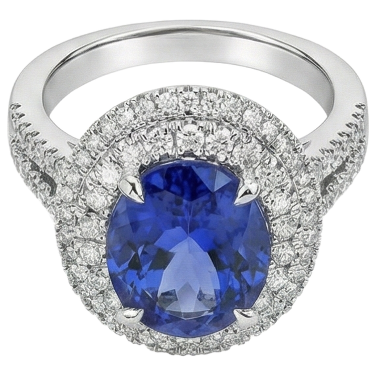 Bague Tanzanite Naturelle avec Diamants 5.90 Ct Sertie Or Blanc