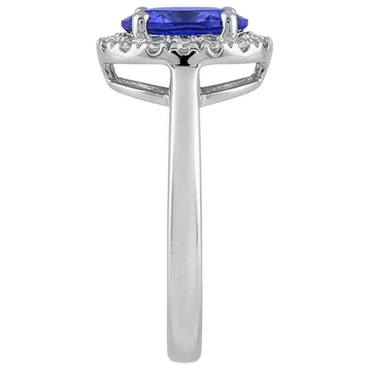 Bague Tanzanite Ovale 17 Carats Avec Diamants Ronds Or Blanc 14K