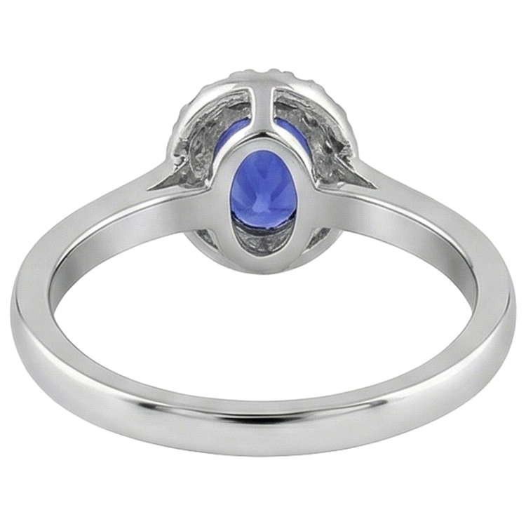 Bague Tanzanite Ovale 17 Carats Avec Diamants Ronds Or Blanc 14K
