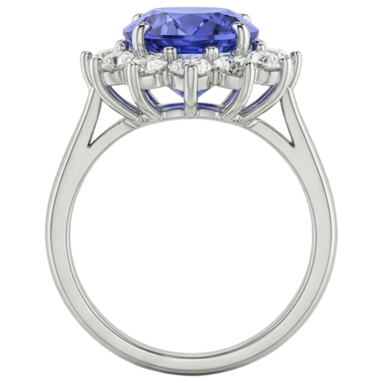 naturel oval tanzanite 19.75carats bague avec accents diamants