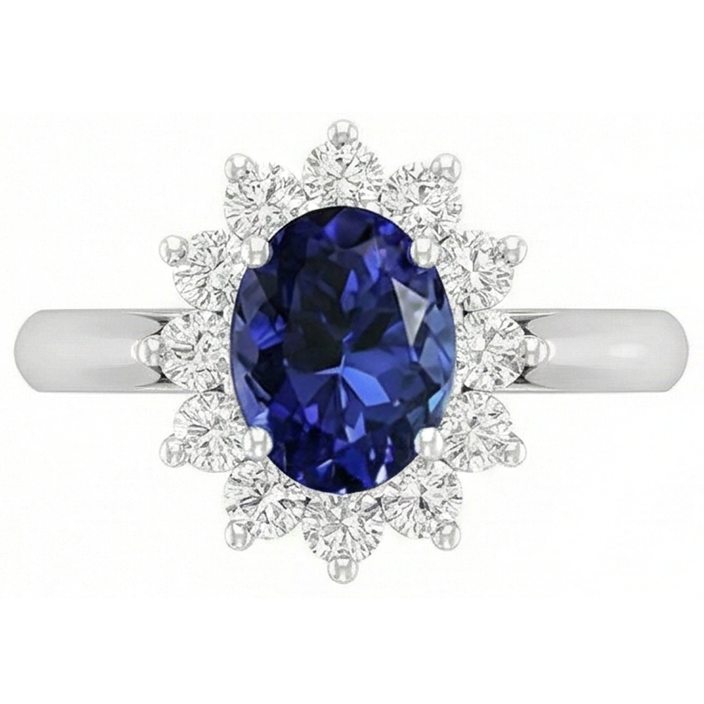 naturel oval tanzanite 3.75carats bague vue de dessus