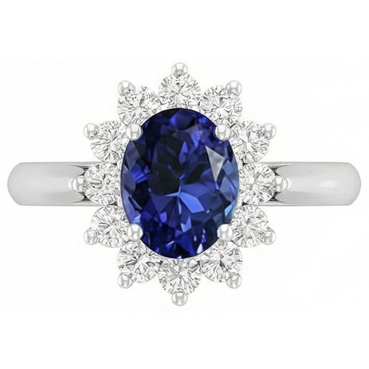naturel oval tanzanite 3.75carats bague vue de dessus