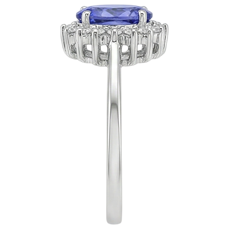 Bague Tanzanite Ovale Avec Diamants Naturels Extraits des Mines ( et non cultivés en laboratoire ) 9 Ct Or Blanc 14K