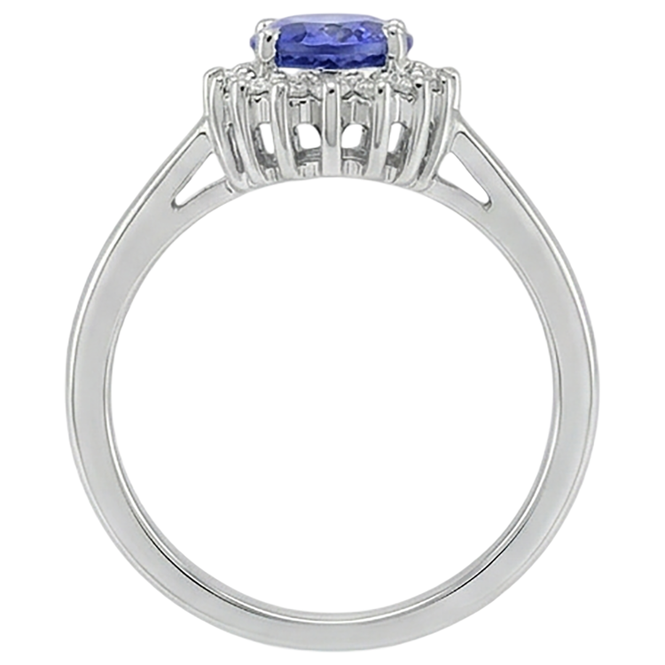 Bague Tanzanite Ovale Avec Diamants Naturels Extraits des Mines ( et non cultivés en laboratoire ) 9 Ct Or Blanc 14K