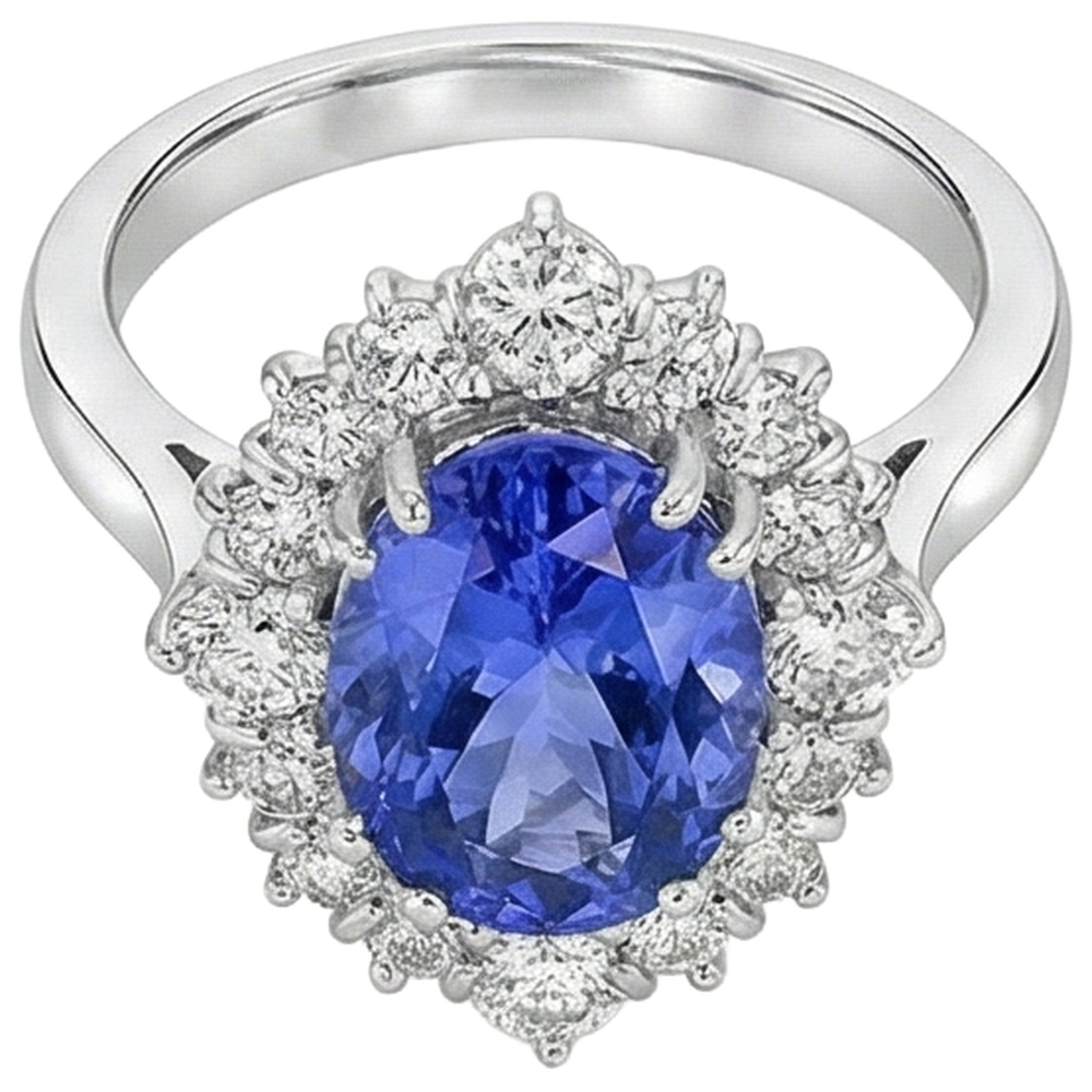 naturel oval tanzanite 5.20carats bague détail rapproché