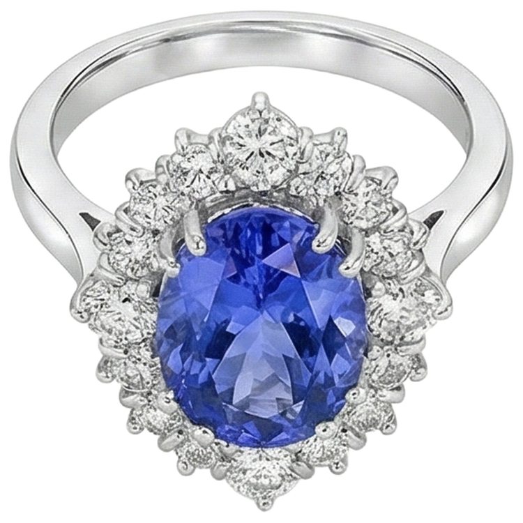 naturel oval tanzanite 5.20carats bague détail rapproché