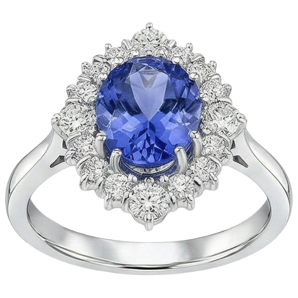 naturel oval tanzanite 5.20carats bague vue de dessus