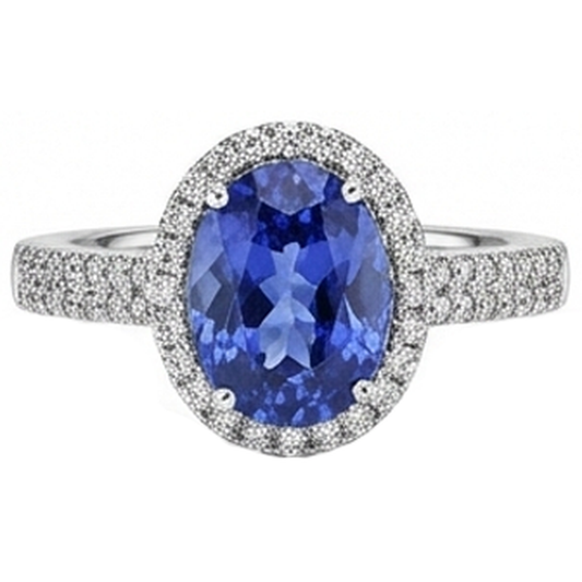 Bague Tanzanite Ovale Et Diamants Naturels Extraits des Mines ( et non cultivés en laboratoire ) Ronds 5.25 Carat Pave Diamants Naturels Extraits des Mines ( et non cultivés en laboratoire ) Neuf