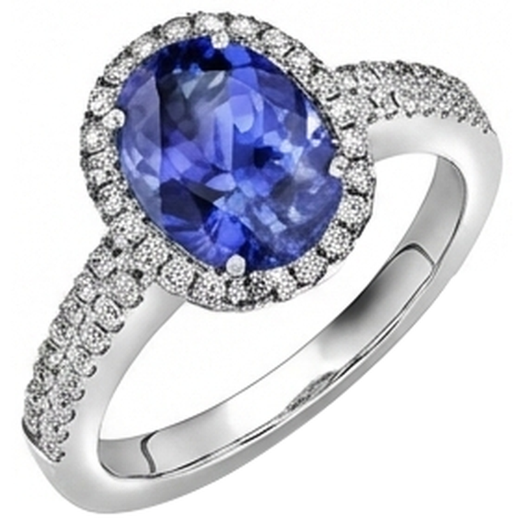 Bague Tanzanite Ovale Et Diamants Naturels Extraits des Mines ( et non cultivés en laboratoire ) Ronds 5.25 Carat Pave Diamants Naturels Extraits des Mines ( et non cultivés en laboratoire ) Neuf
