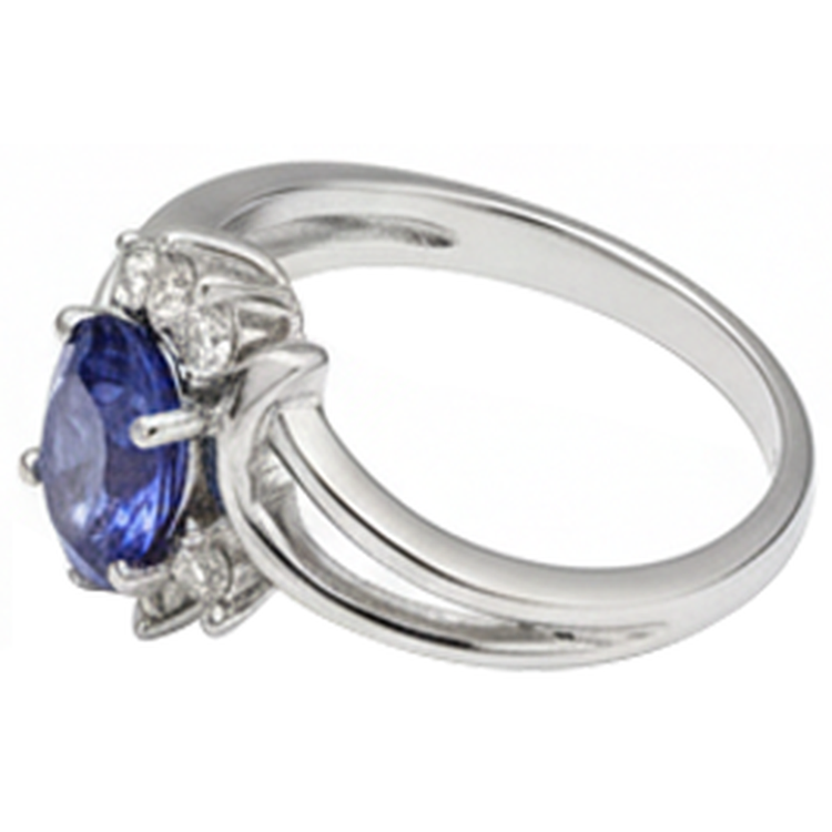 Bague Tanzanite Ovale Style Antique Diamants Naturels Extraits des Mines ( et non cultivés en laboratoire ) 2.05 Carats Or Blanc