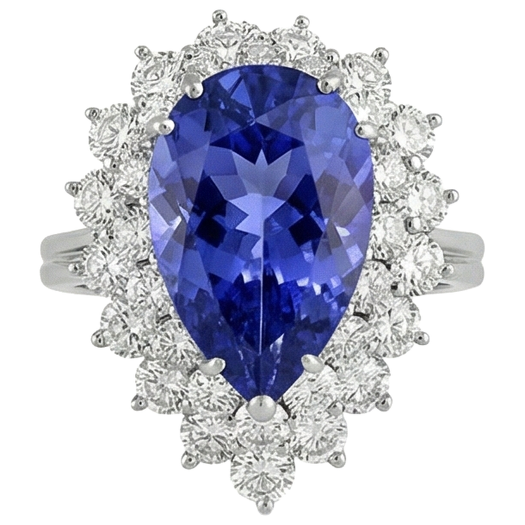 Bague Tanzanite Poire 5.75 Ct Avec Diamants Or Blanc