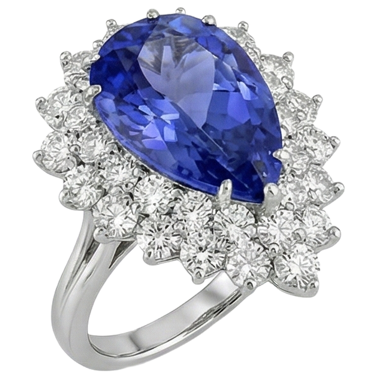 Bague Tanzanite Poire 5.75 Ct Avec Diamants Or Blanc
