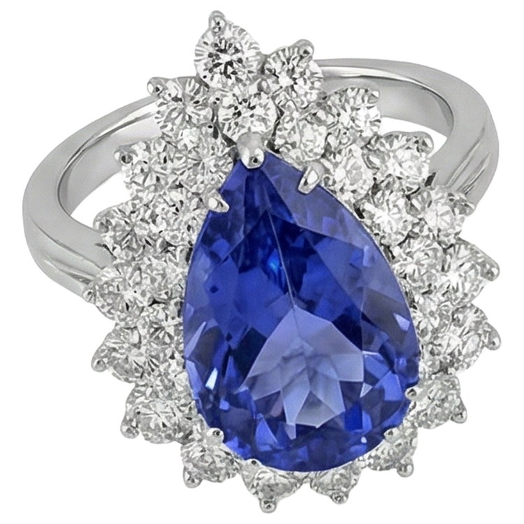 Bague Tanzanite Poire 5.75 Ct Avec Diamants Or Blanc