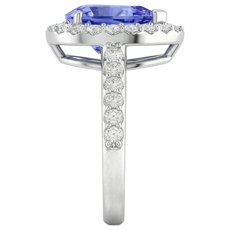 Bague Tanzanite Poire Avec Diamants Ronds 3.95 Carats Or Blanc 14K