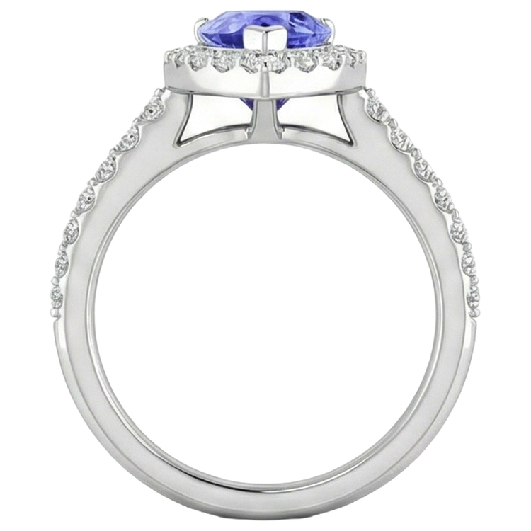 Bague Tanzanite Poire Avec Diamants Ronds 3.95 Carats Or Blanc 14K