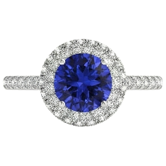 Bague Tanzanite Ronde Taille Brillante 6.75 Ct Et Diamants Or Blanc