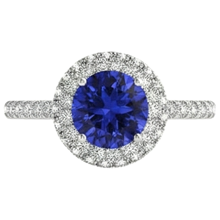 Bague Tanzanite Ronde Taille Brillante 6.75 Ct Et Diamants Or Blanc