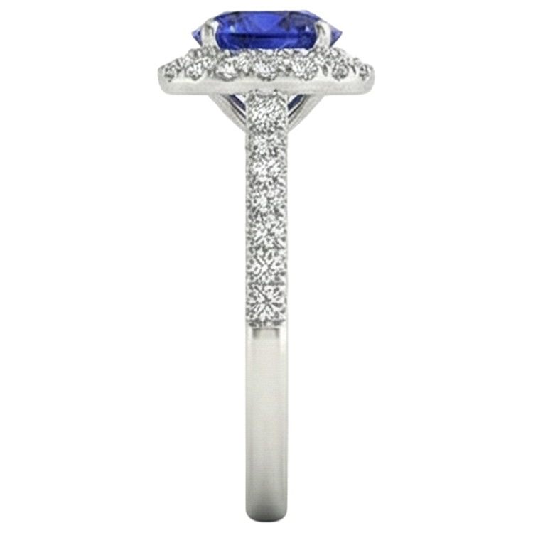 Bague Tanzanite Ronde Taille Brillante 6.75 Ct Et Diamants Or Blanc