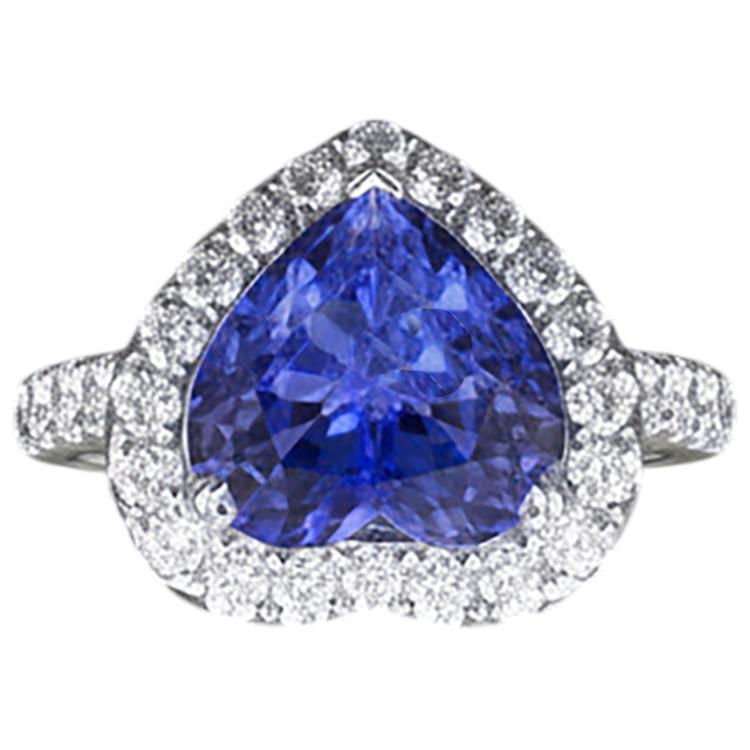 Bague Tanzanite Taille Coeur Et Diamant Naturels Extraits des Mines ( et non cultivés en laboratoire ) Rond 2.10 Ct Or 14K