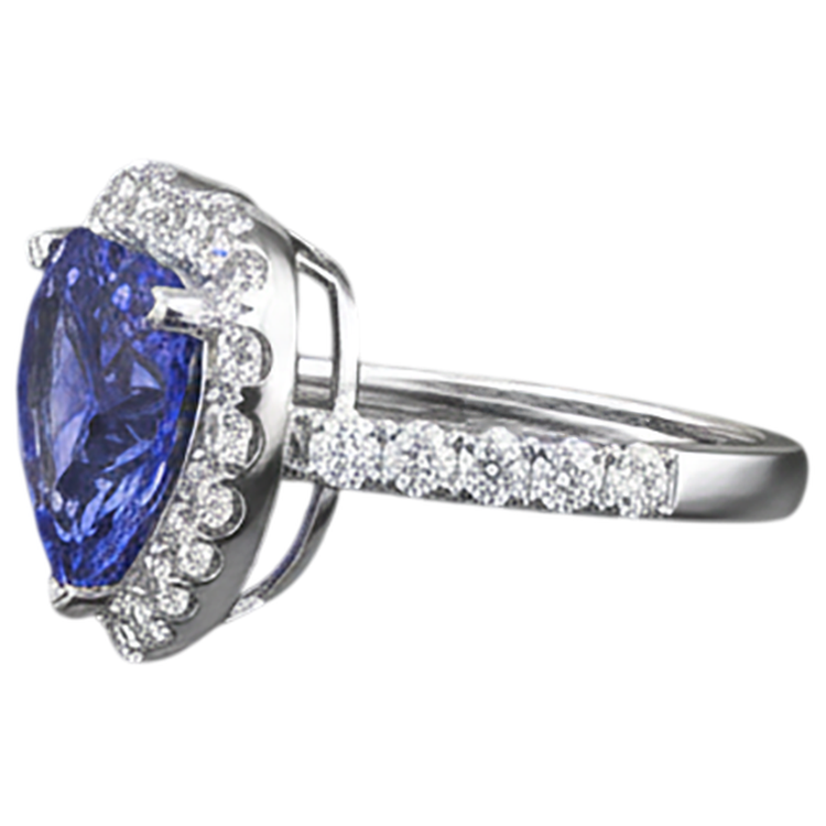 Bague Tanzanite Taille Coeur Et Diamant Naturels Extraits des Mines ( et non cultivés en laboratoire ) Rond 2.10 Ct Or 14K