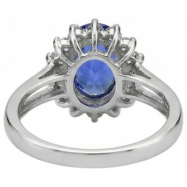 Bague Tanzanite Taille Ovale 22.75 Carats Avec Diamants Or Blanc 14K