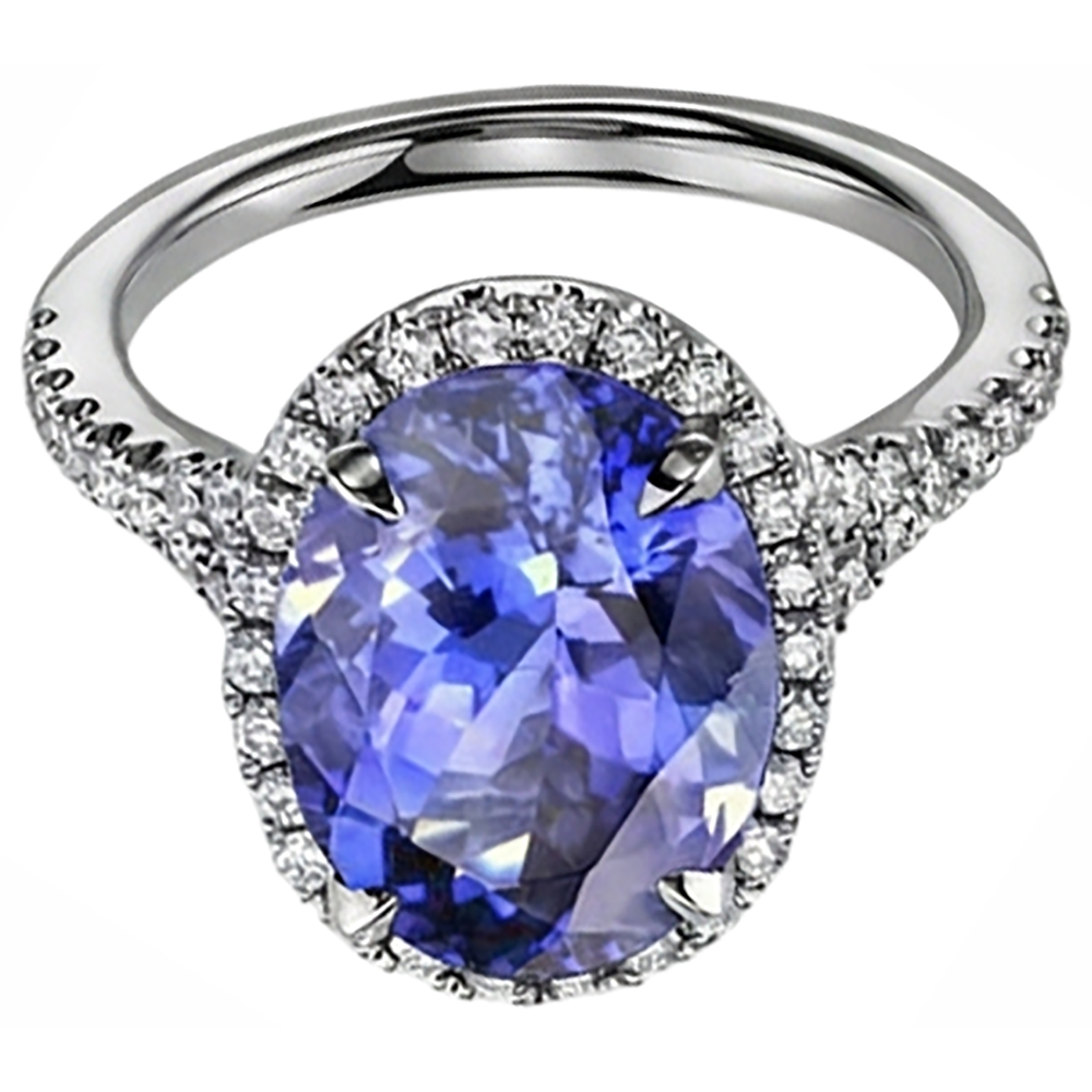 naturel oval tanzanite 6.50carats bague détail rapproché