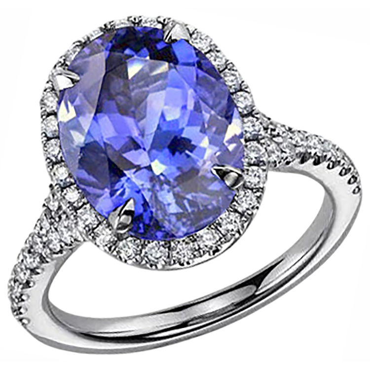 naturel oval tanzanite 6.50carats bague vue de dessus