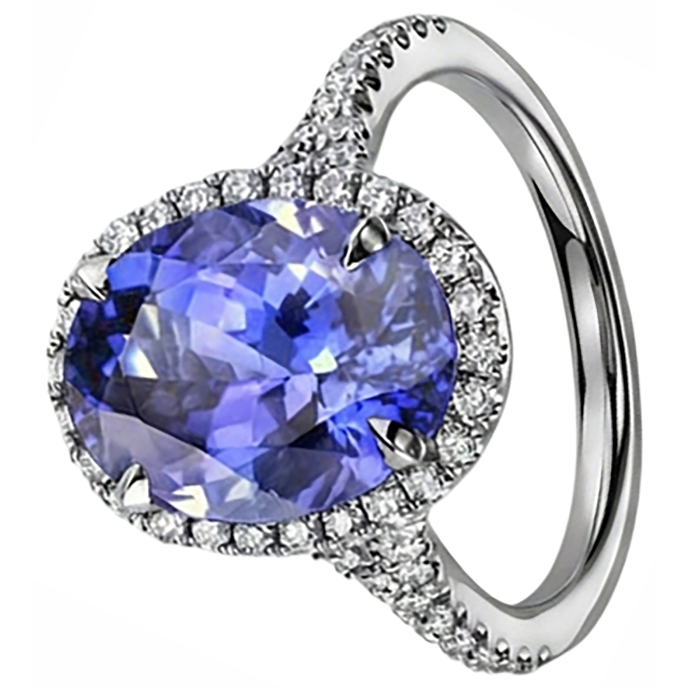 naturel oval tanzanite 6.50carats bague vue de profil