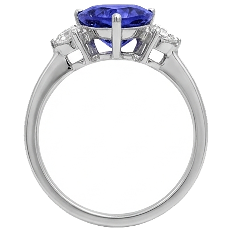 Bague Tanzanite Trillion Diamant Naturels Extraits des Mines ( et non cultivés en laboratoire ) 3 Pierres 2 Carats Or Blanc 14K