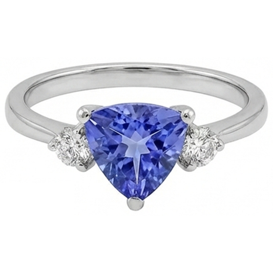 Bague Tanzanite Trois Pierres Et Diamants Naturels Extraits des Mines ( et non cultivés en laboratoire ) Ronds 4 Carats