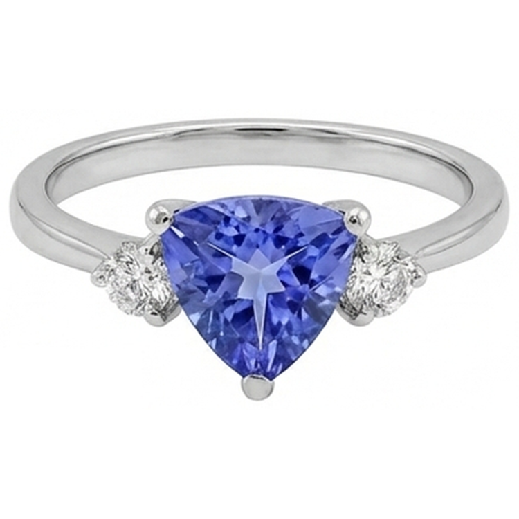 Bague Tanzanite Trois Pierres Et Diamants Naturels Extraits des Mines ( et non cultivés en laboratoire ) Ronds 4 Carats