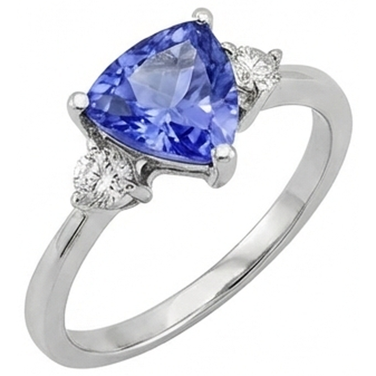 Bague Tanzanite Trois Pierres Et Diamants Naturels Extraits des Mines ( et non cultivés en laboratoire ) Ronds 4 Carats