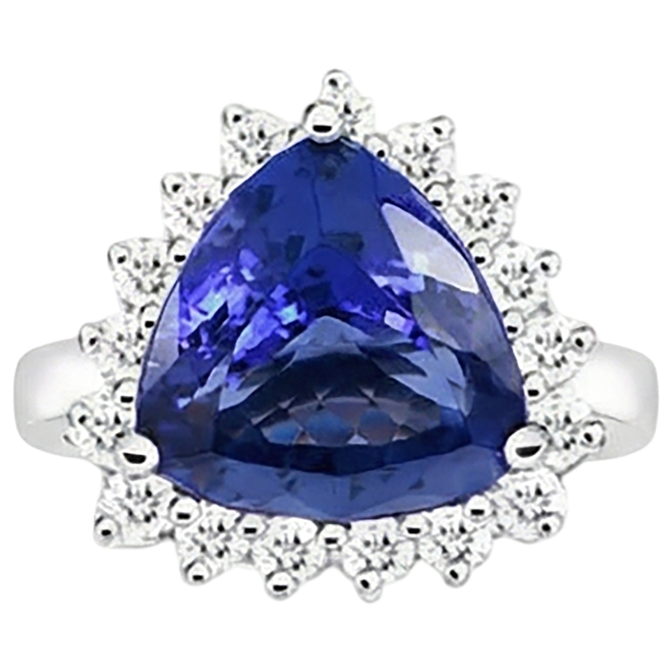Bague Tanzanite & Diamants Naturels Extraits des Mines ( et non cultivés en laboratoire ) Ronds 4.60 Carat Or Blanc 14K