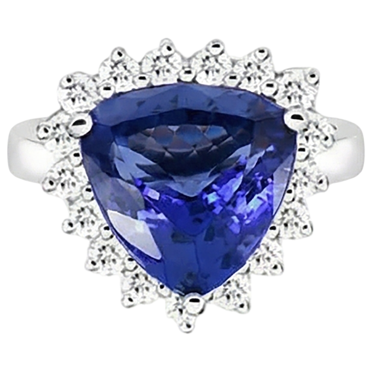 Bague Tanzanite & Diamants Naturels Extraits des Mines ( et non cultivés en laboratoire ) Ronds 4.60 Carat Or Blanc 14K