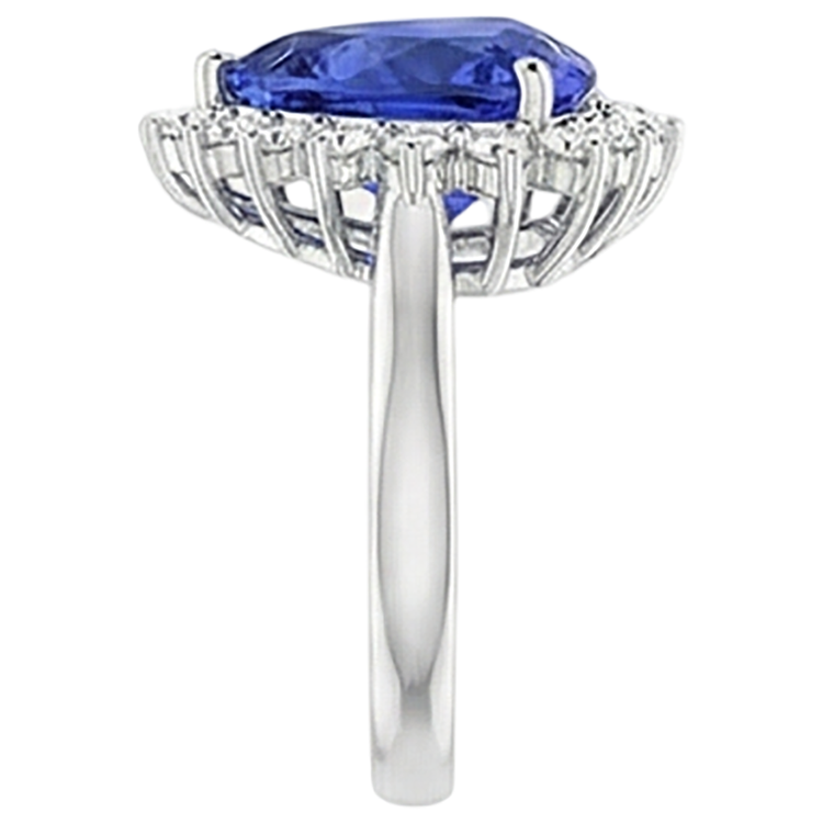 Bague Tanzanite & Diamants Naturels Extraits des Mines ( et non cultivés en laboratoire ) Ronds 4.60 Carat Or Blanc 14K