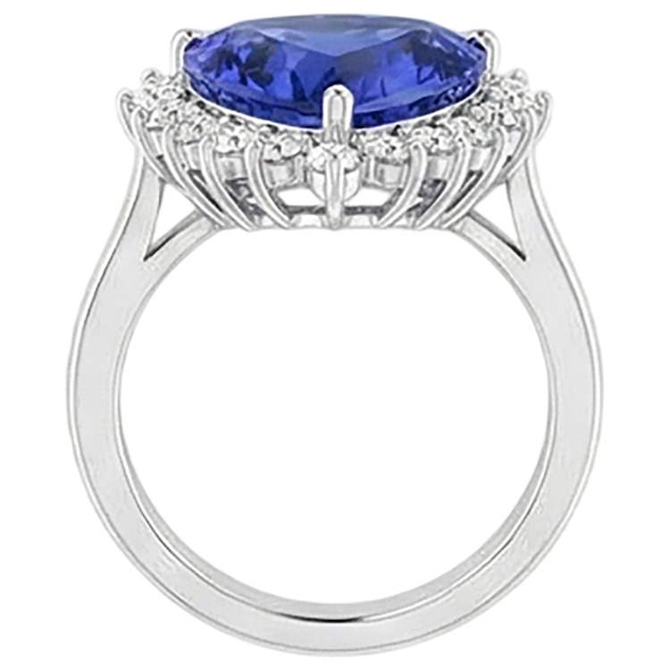 Bague Tanzanite & Diamants Naturels Extraits des Mines ( et non cultivés en laboratoire ) Ronds 4.60 Carat Or Blanc 14K