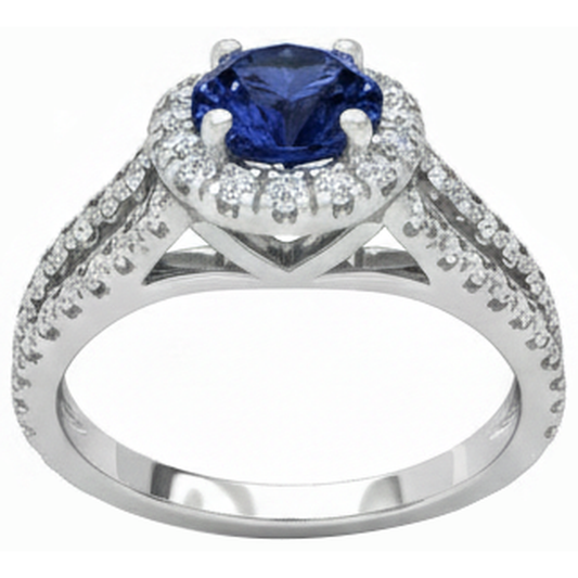 Bague Tanzanite à tige fendue de 3.35 carats avec diamants en or blanc 14k