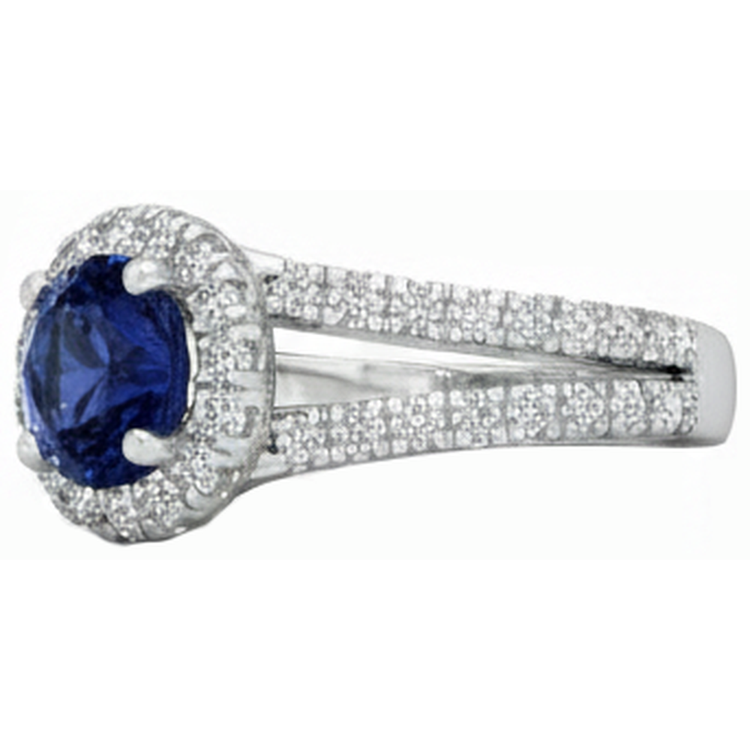 Bague Tanzanite à tige fendue de 3.35 carats avec diamants en or blanc 14k
